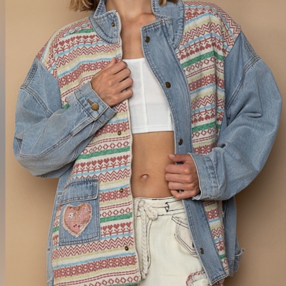 112. NWOT POL Multicolor Denim Jacket